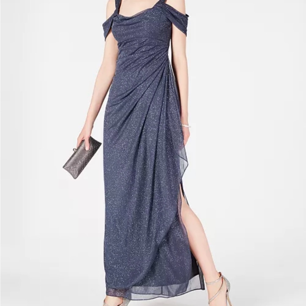 Alex Evenings Blue Asymmetrical Ruched Gown